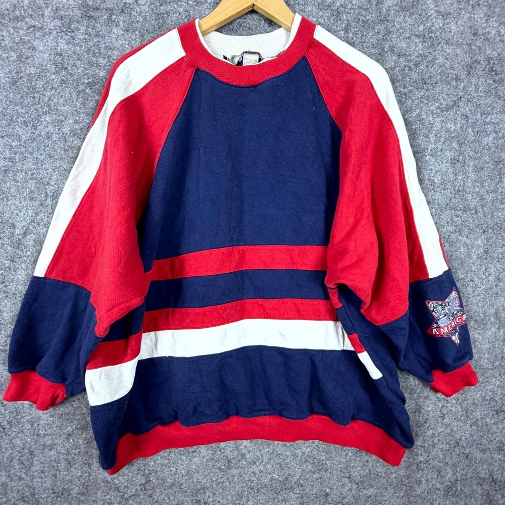 Vintage French Navy Sweatshirt Women 24W Colorblock America Star Red‎ White Blue